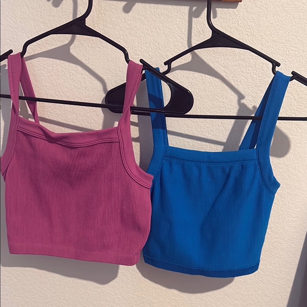 Cotton On Pink and Blue Fitted Sleeveless Crop Top